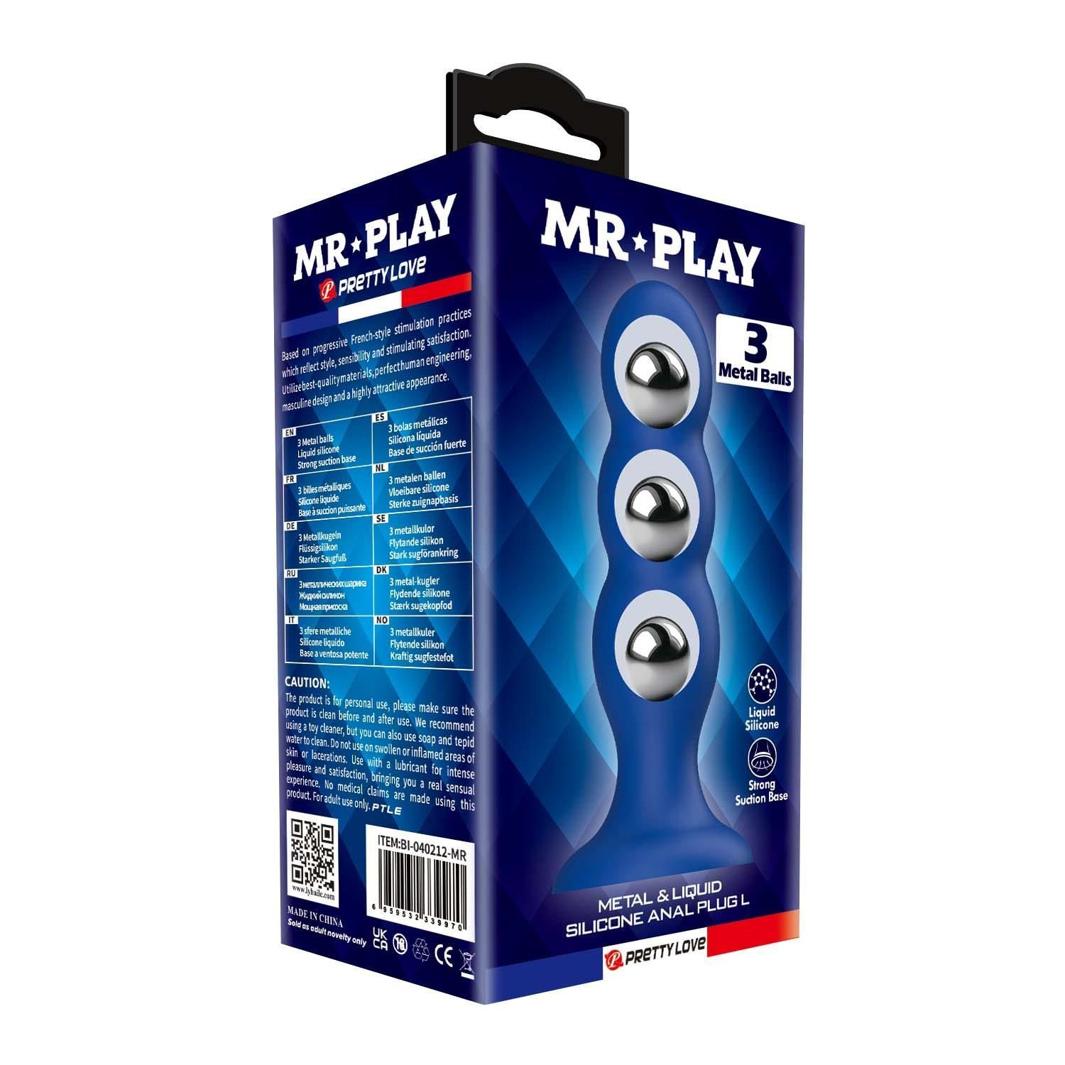 Korek analny Mr. Play 3 Metal Balls, 16.5 cm (niebieski)