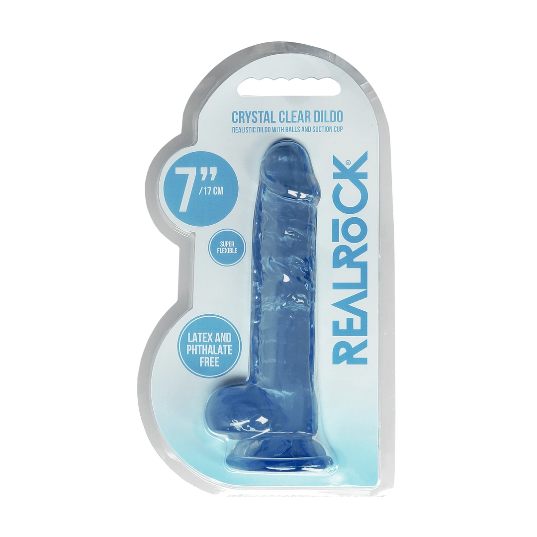 Фаллоимитатор RealRock Crystal Clear 7”, 19 см (голубой)