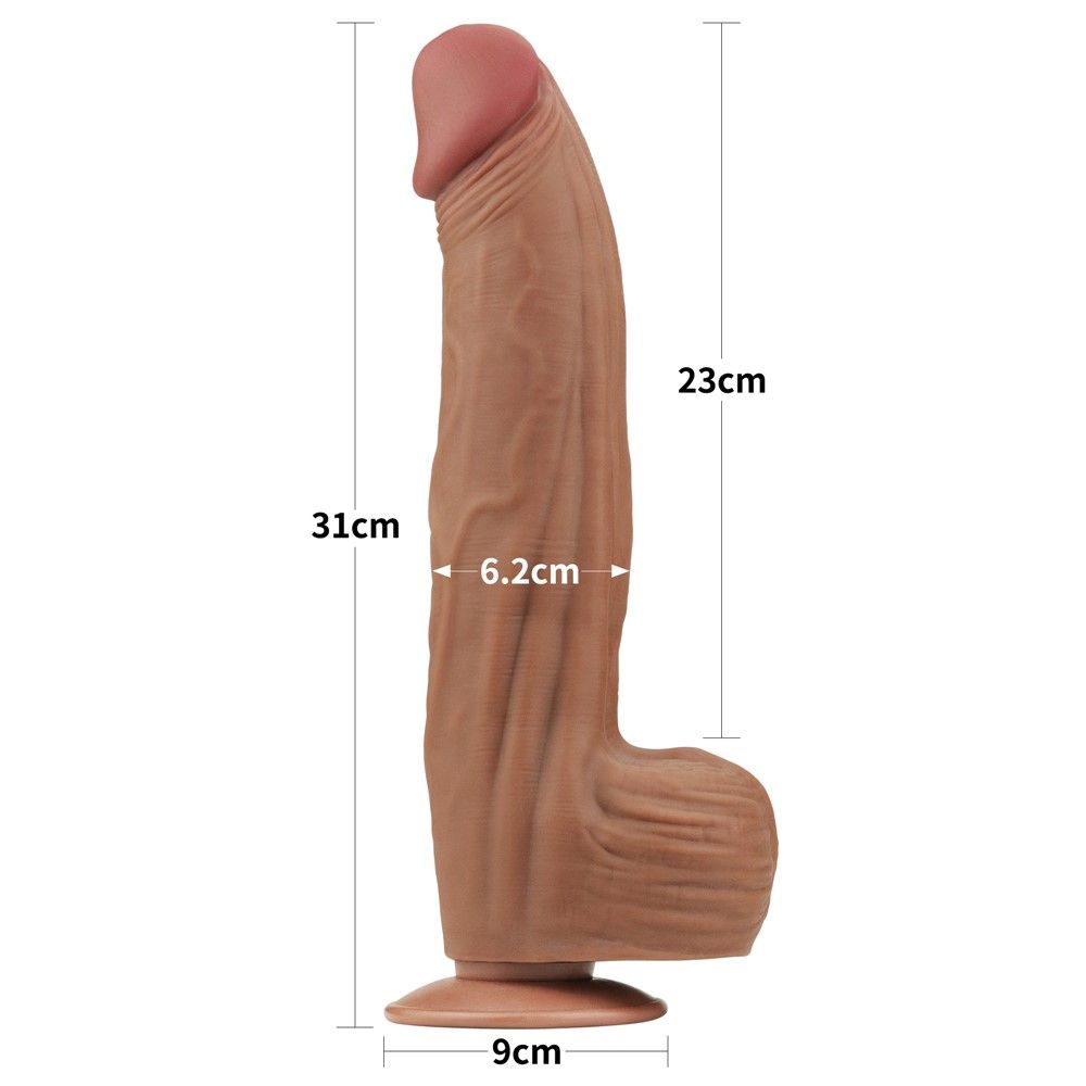 Dildo LoveToy Sliding-Skin Dual Layer Dong King Sized, 31 cm (brązowy)