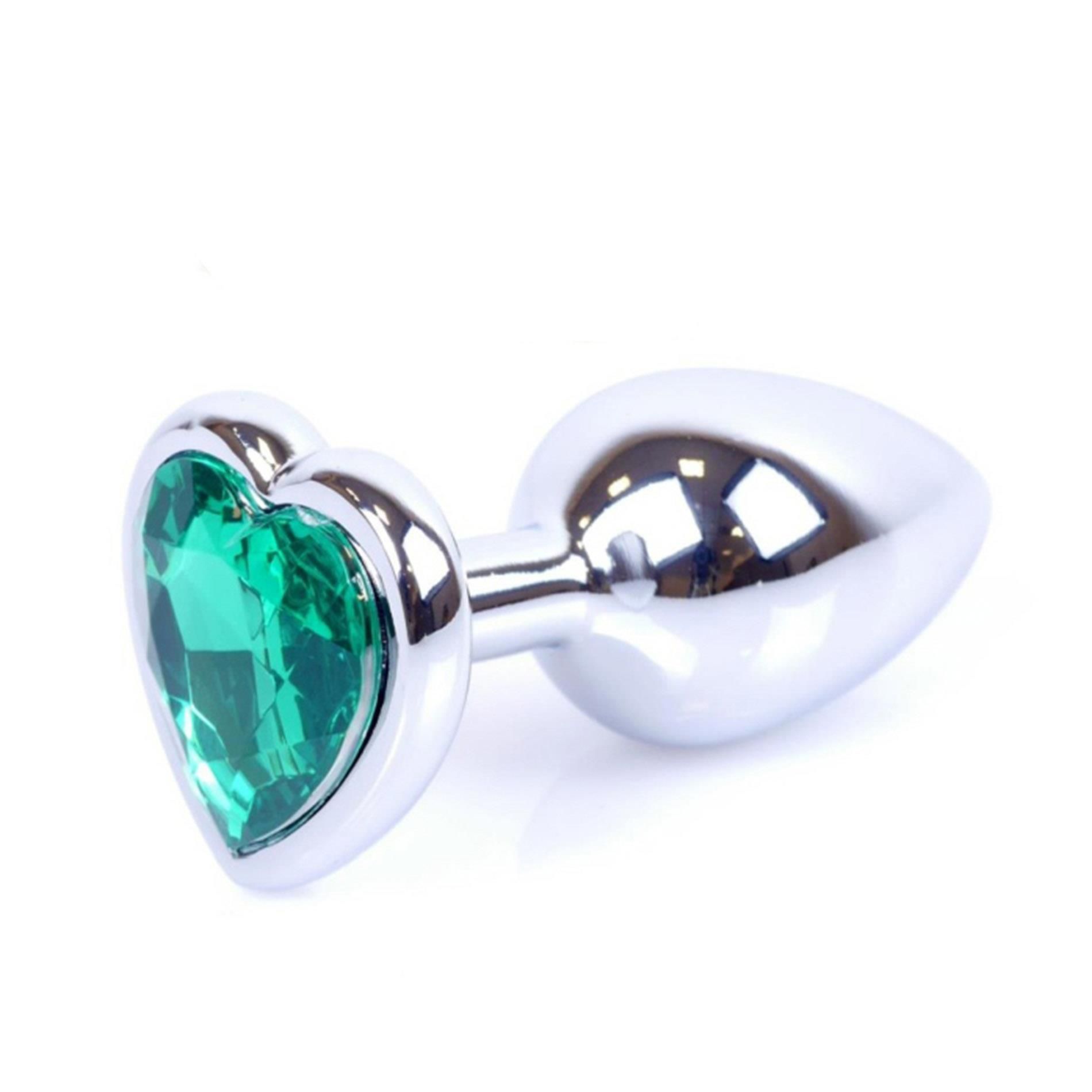 Korek analny B - Series HeavyFun Jewellery Silver Heart, 7 cm (zielony)