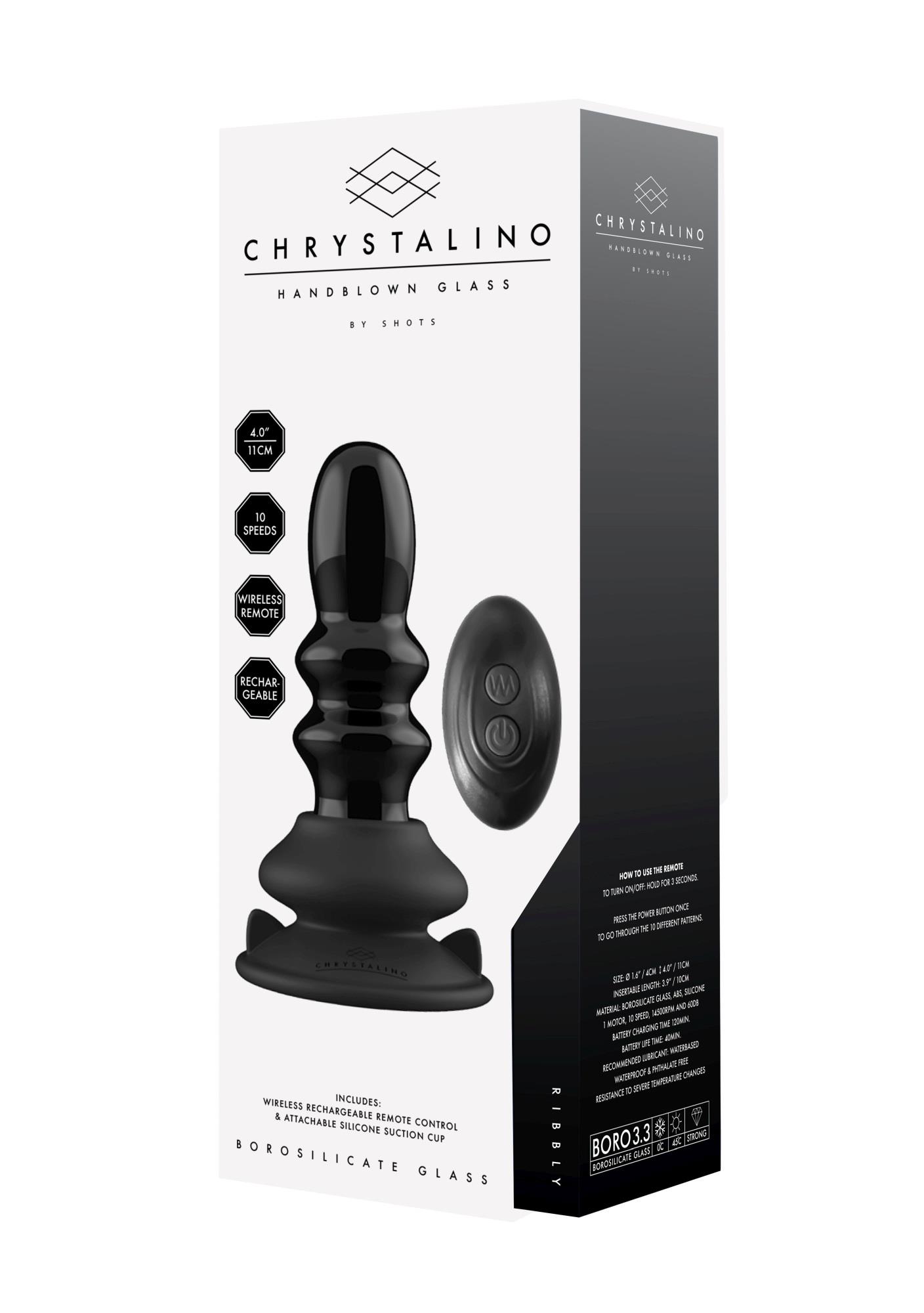 Скляний вібратор Chrystalino Ribbly, 11 см (чорний)