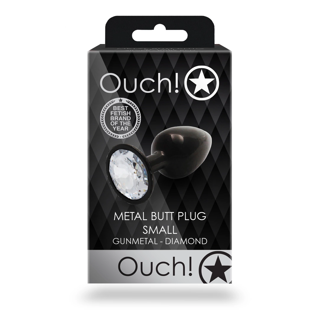 Анальная пробка Ouch! Round Gem Butt Plug S, 6.9 см (черный)