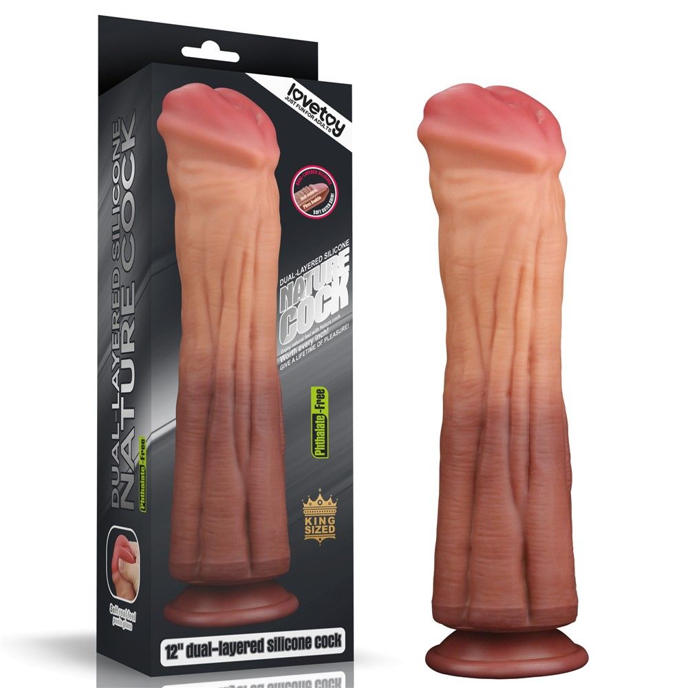 Фалоімітатор LoveToy Dual Layered Silicone Cock 12", 30 см (коричневий)