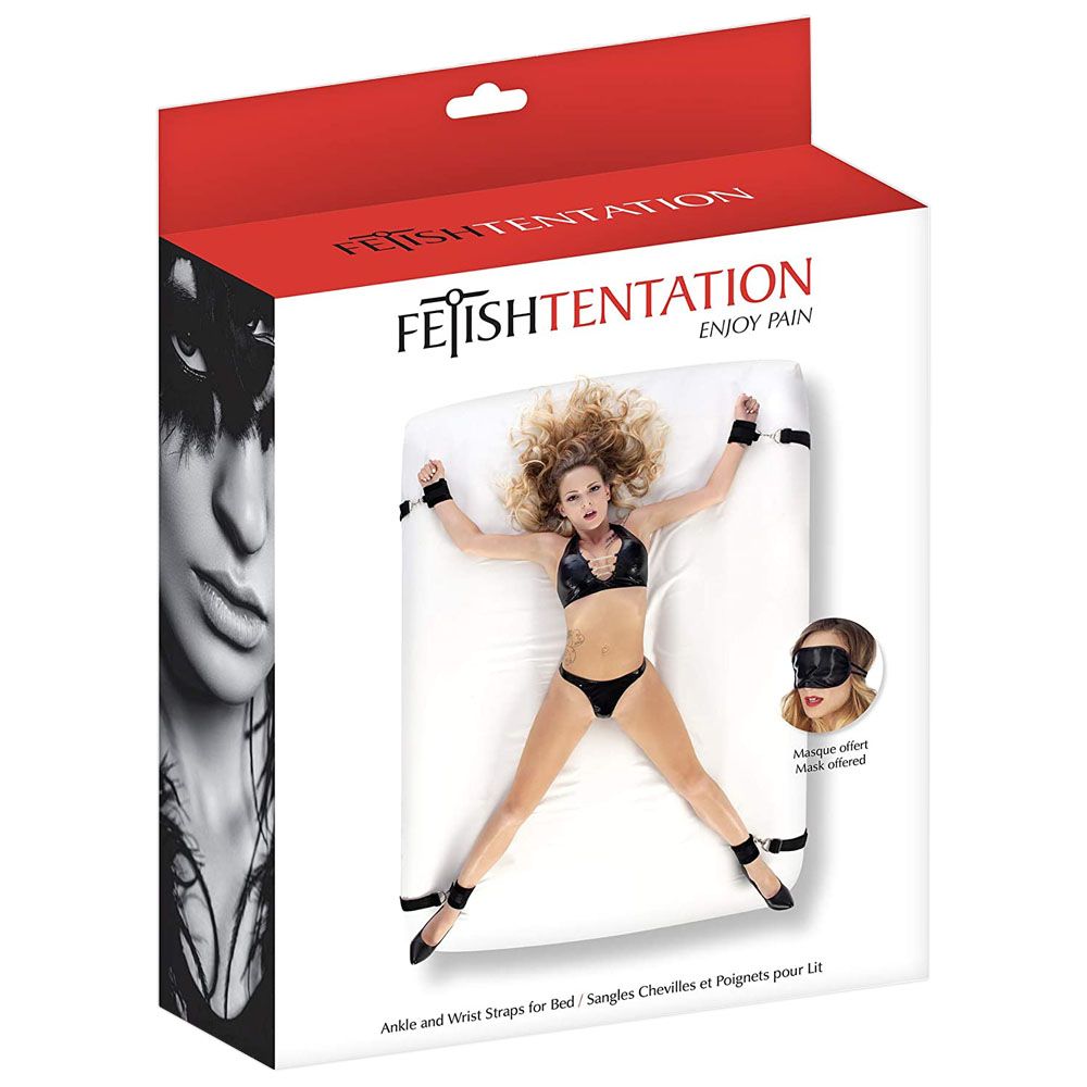 Ограничительный ремень для рук и ног для кровати с маской для глаз Fetish Tentation (черный)