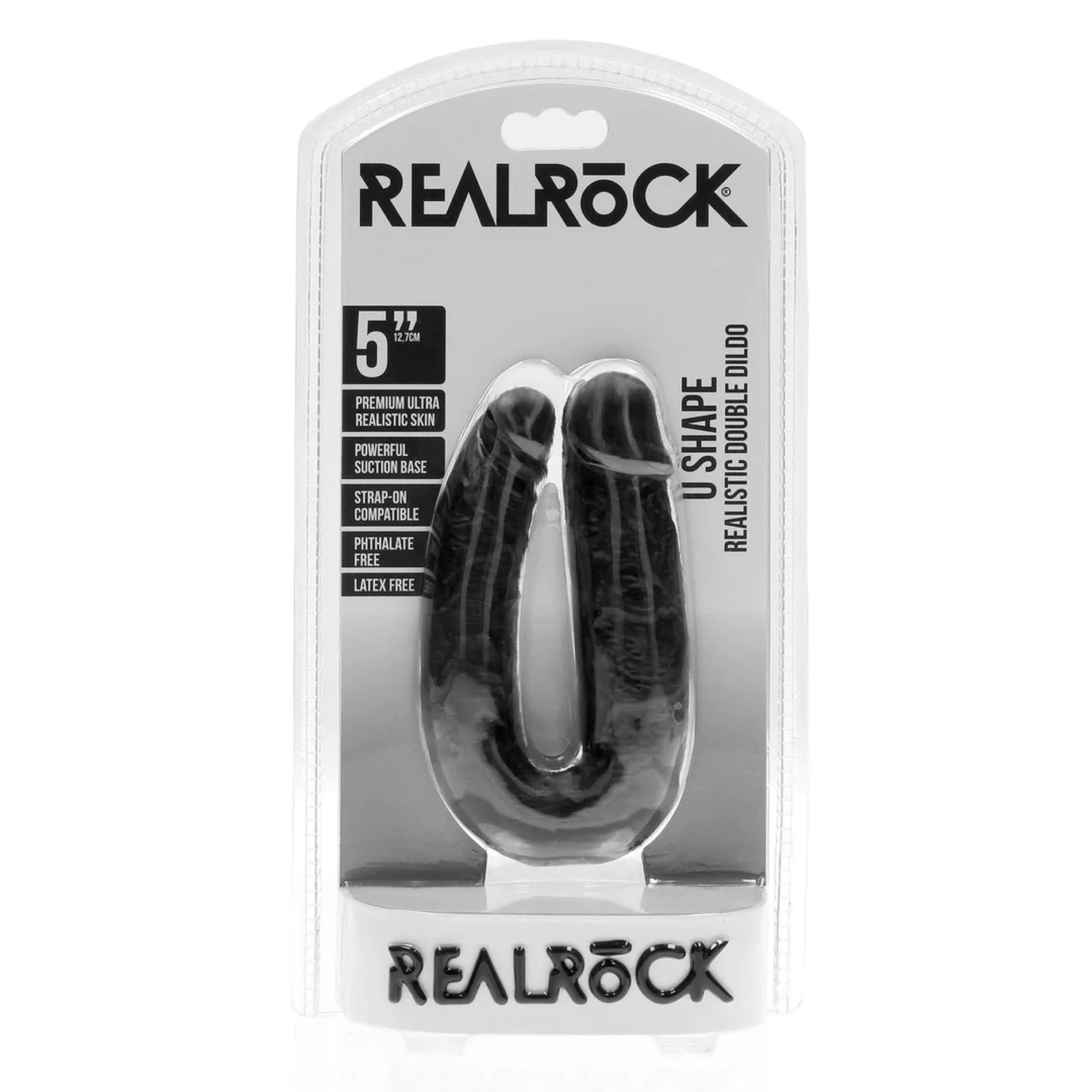 Двухсторонний фаллоимитатор RealRock U Shaped, 25.5 см (черный)