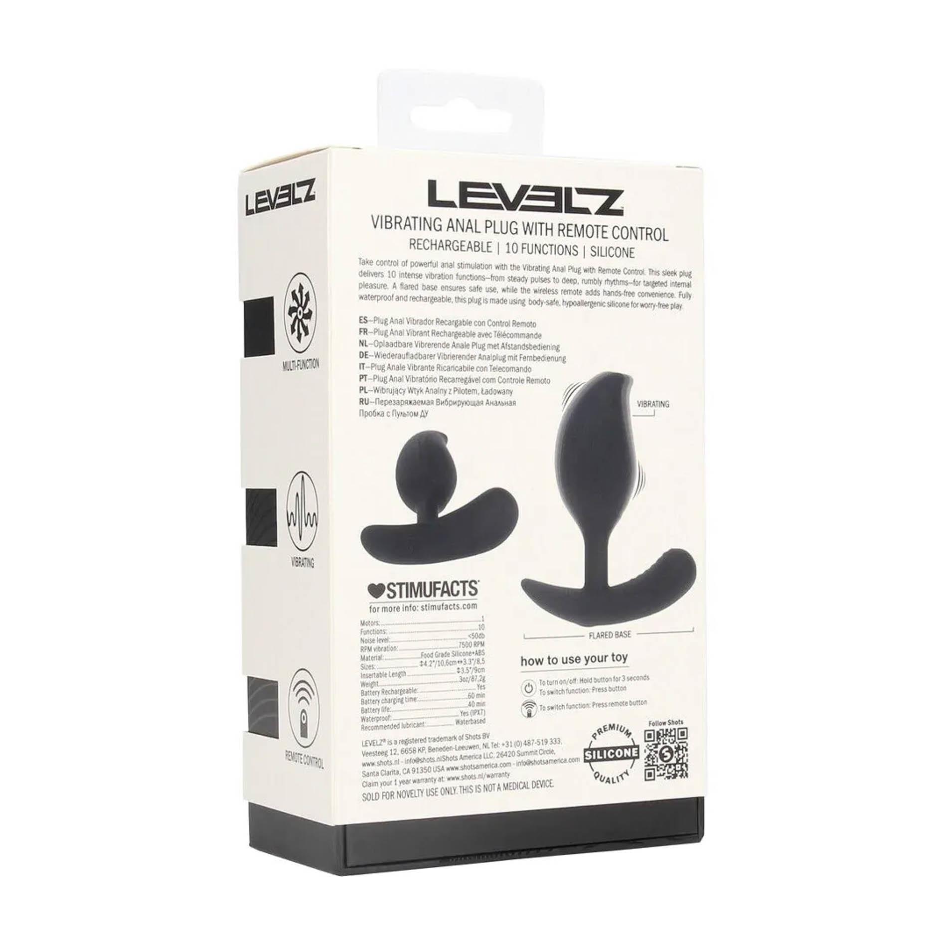 Анальна пробка Levelz Remote Control Vibrating Liquid, 10.6 см (чорний)