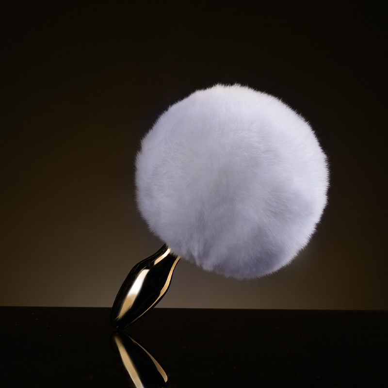 UPKO Rabbit Fur Bunny Tail - Korek analny, Biały, 10 cm