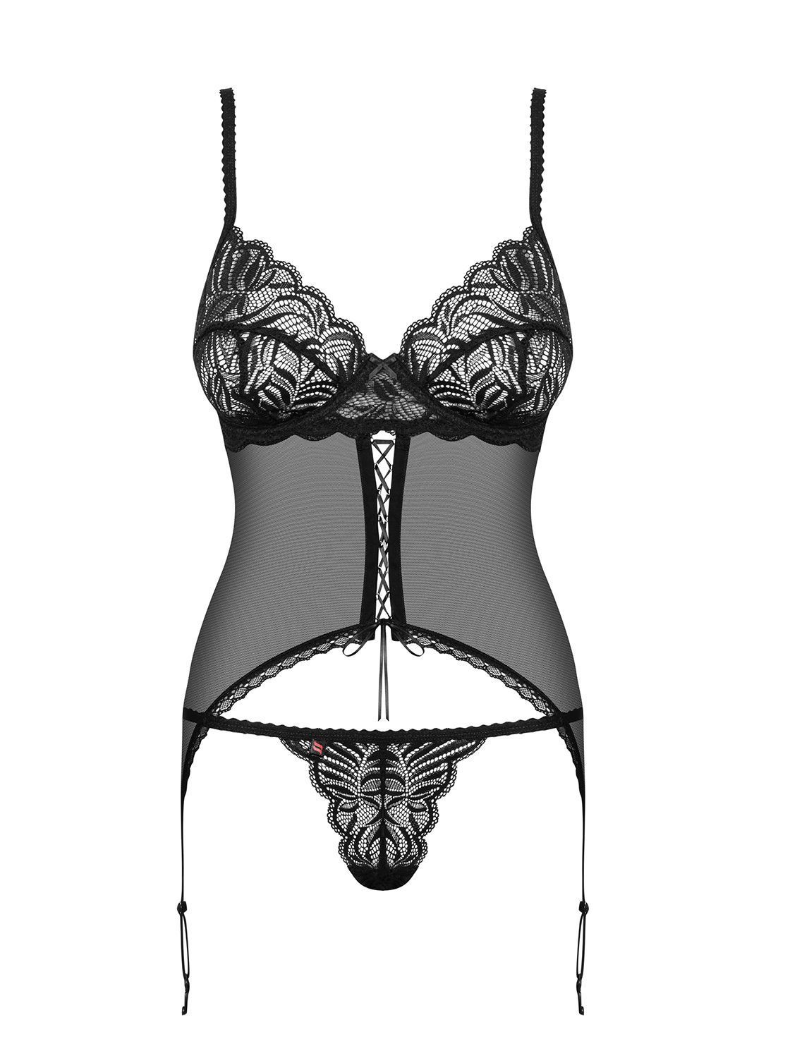 Корсет и стринги Obsessive Contica, S/M (черный)