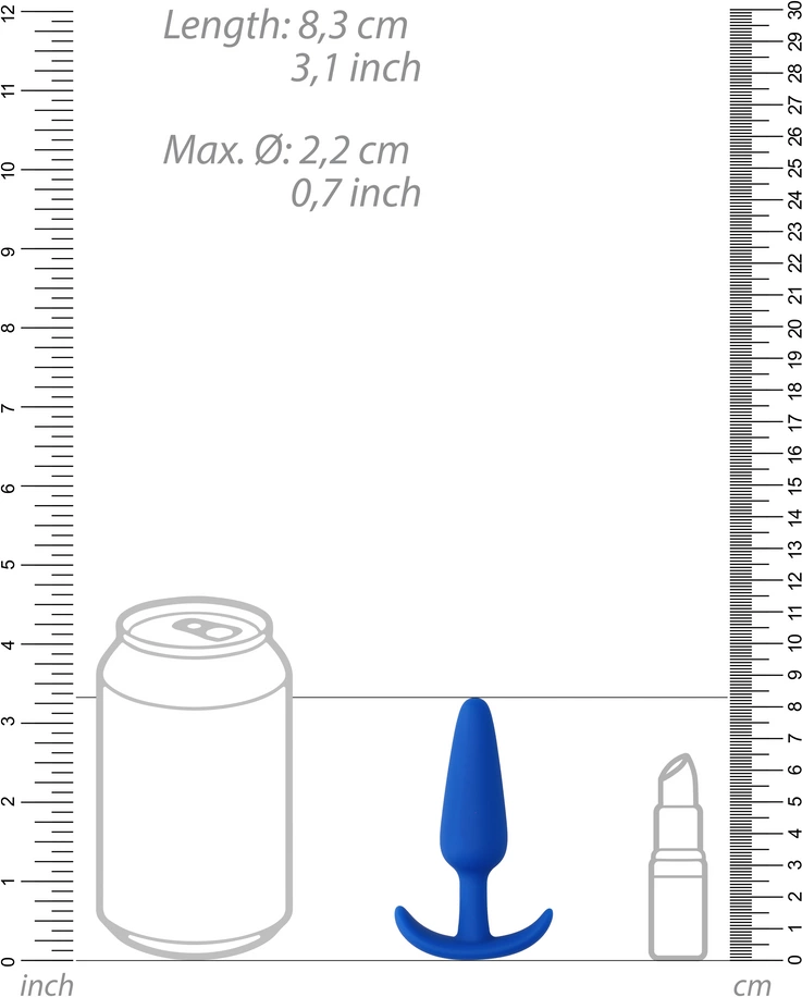 Korek analny ShotsToys Slim Butt Plug, 8.3 cm (niebieski)