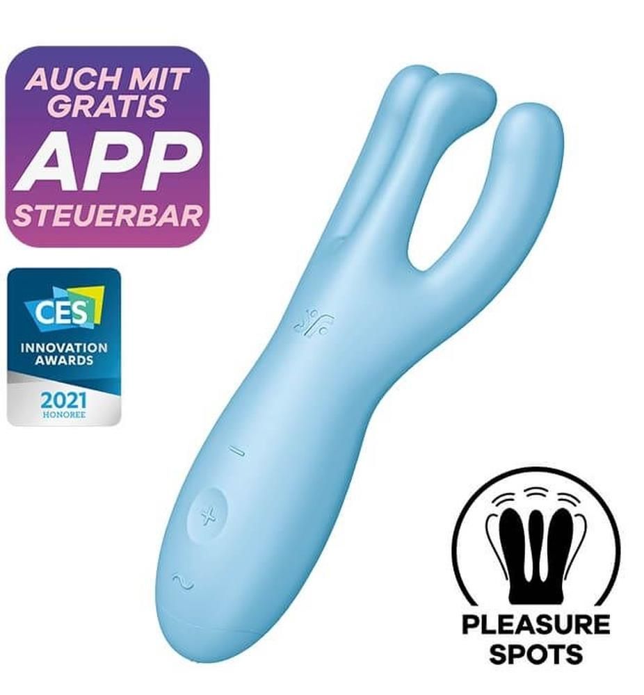 Вибратор для клитора Satisfyer Threesome 4, 14 см (голубой)