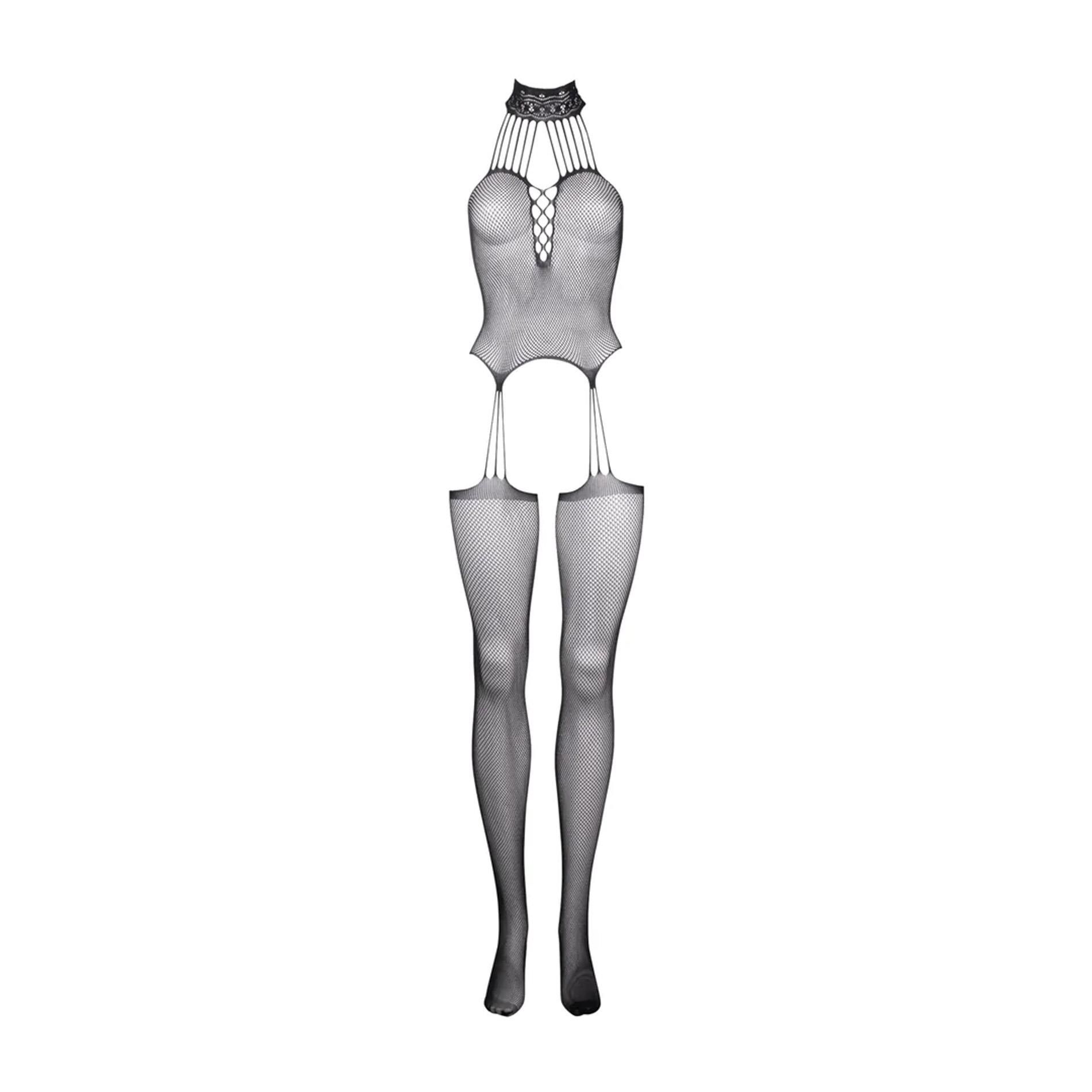 Bodystocking Le Désir  Suspender Fishnet Choker, One Size (czarny)