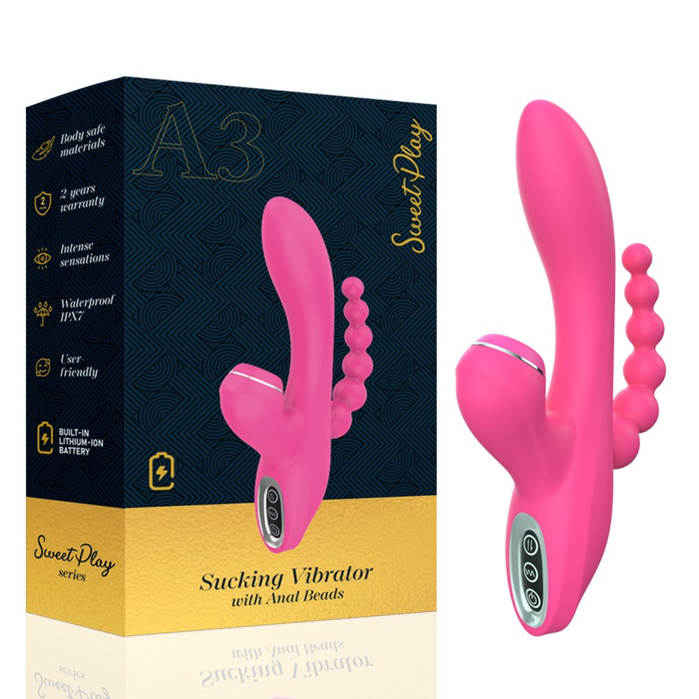 Вибратор Sweet Play Sucking Vibrator With Anal Beads A3, 20.8 см (розовый)