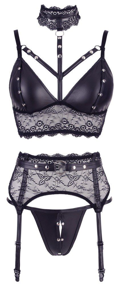 Эротический комплект Cottelli Collection Bondage Bra Suspender, M (черный)