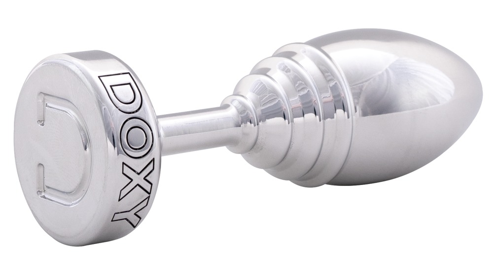 Korek analny Doxy Ribbed Butt Plug, 11 cm (srebrna)