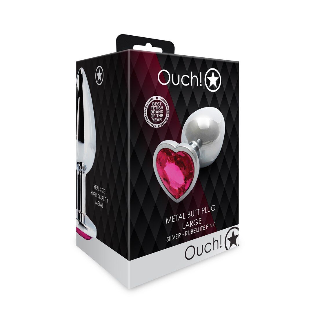 Korek analny Ouch! Heart Gem Butt Plug Large, 9.3 cm (srebrny)