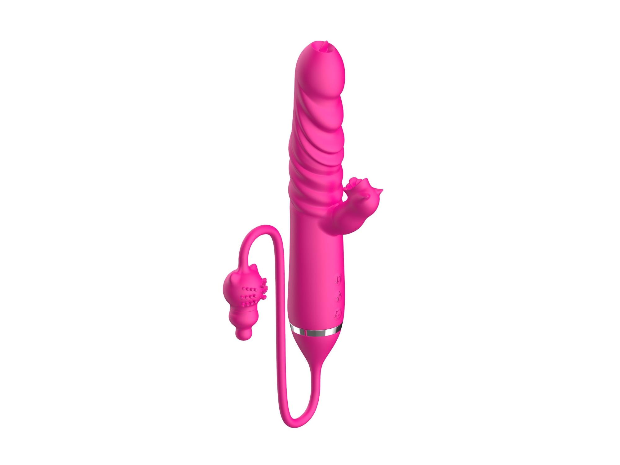 Boys of Toys Tongue licking Triple Stimulation Thrusting Vibrator - Wibrator, Różowy, 17.5 cm
