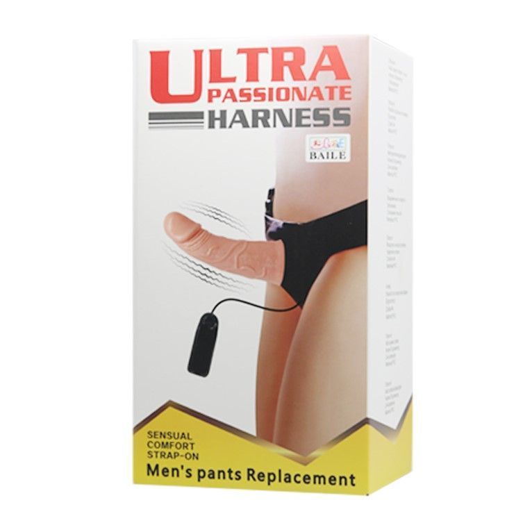 Страпон с вибрацией LyBaile Ultra Passionate Harness, 15 см (телесный)