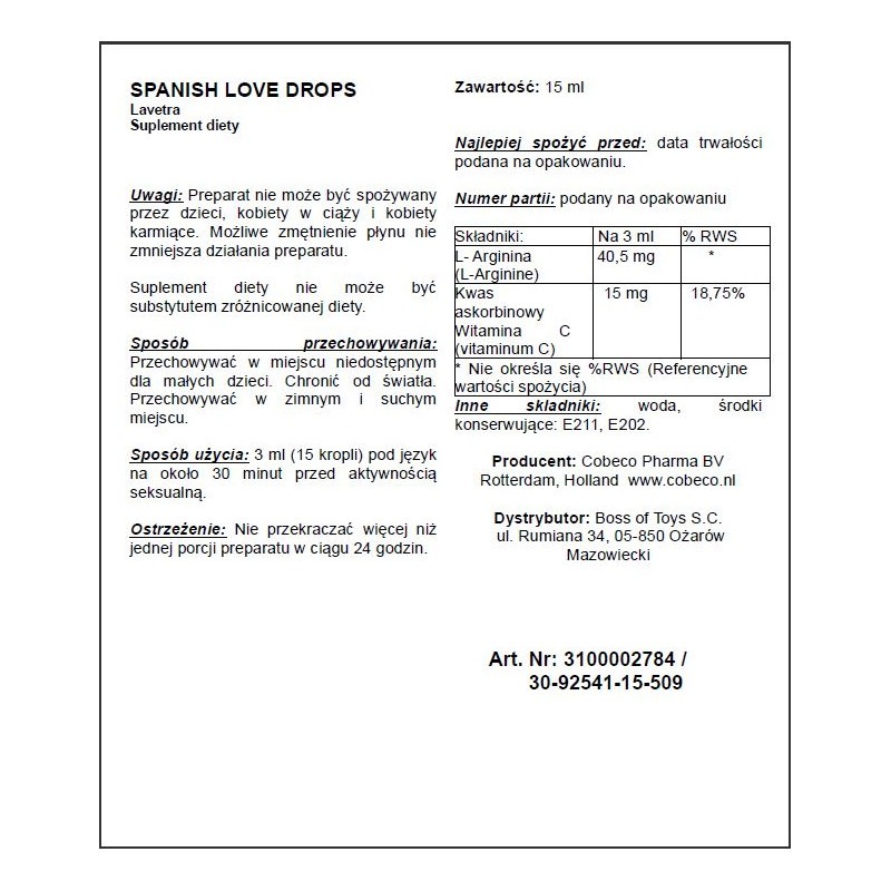 Краплі Cobeco Spanish Love Drops Lavetra, 15 мл