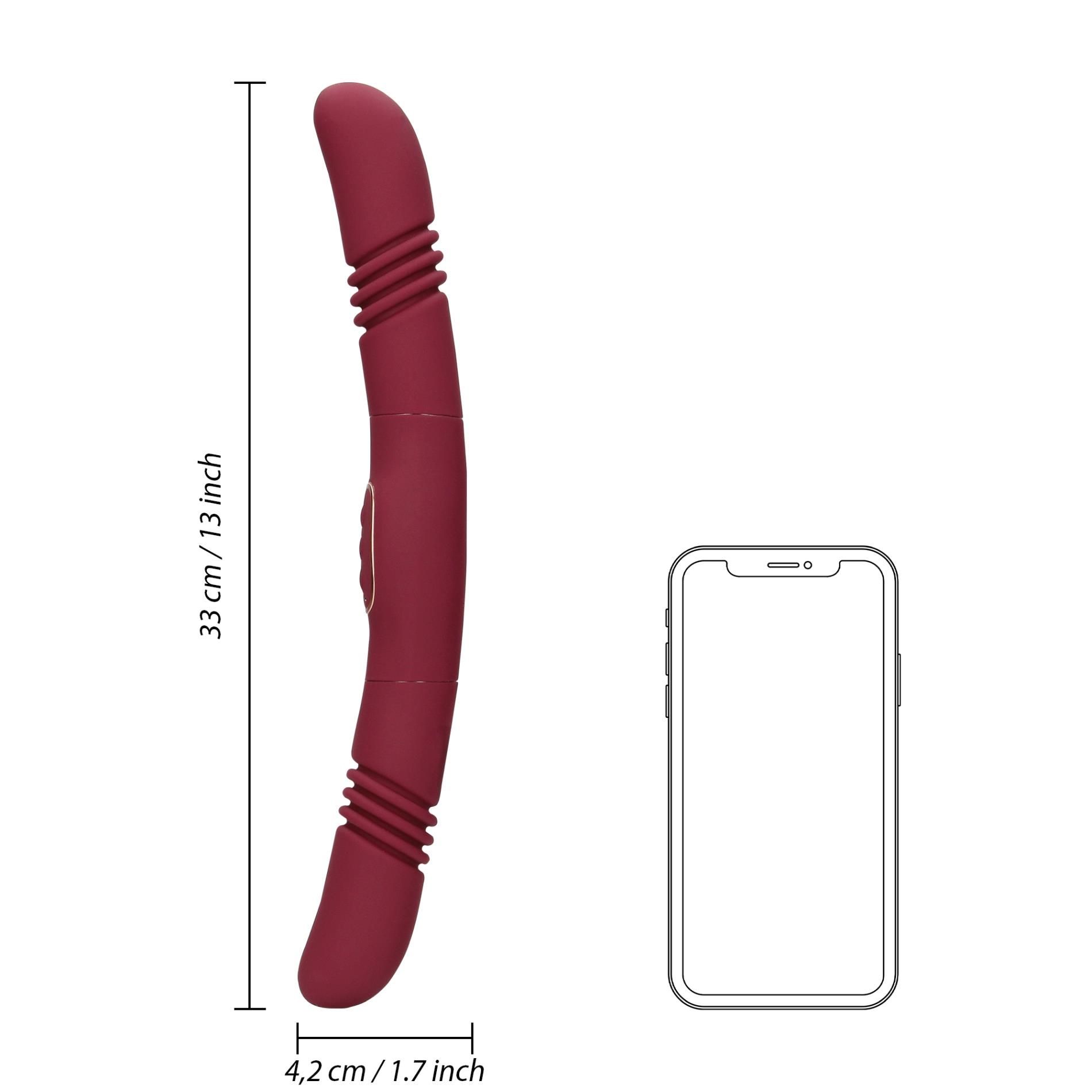 Вибратор Loveline Double-Sided Thrusting, 33 см (бордовый)