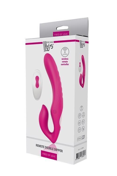 Безремневой страпон Vibes Of Love Remote Double Dipper, 22 см (розовый)
