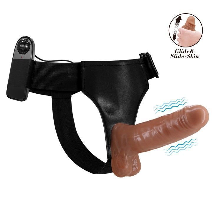 Страпон с вибрацией Baile Ultra Passionate Harness, 16 см (коричневый)