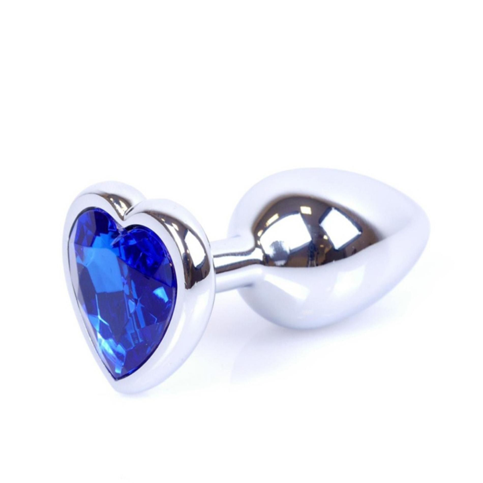 Korek analny B - Series HeavyFun Jewellery Silver Heart, 7 cm (niebieski)