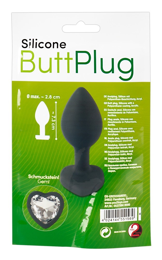 Korek analny Silicone Butt Plug, 7.3 cm (czarny)