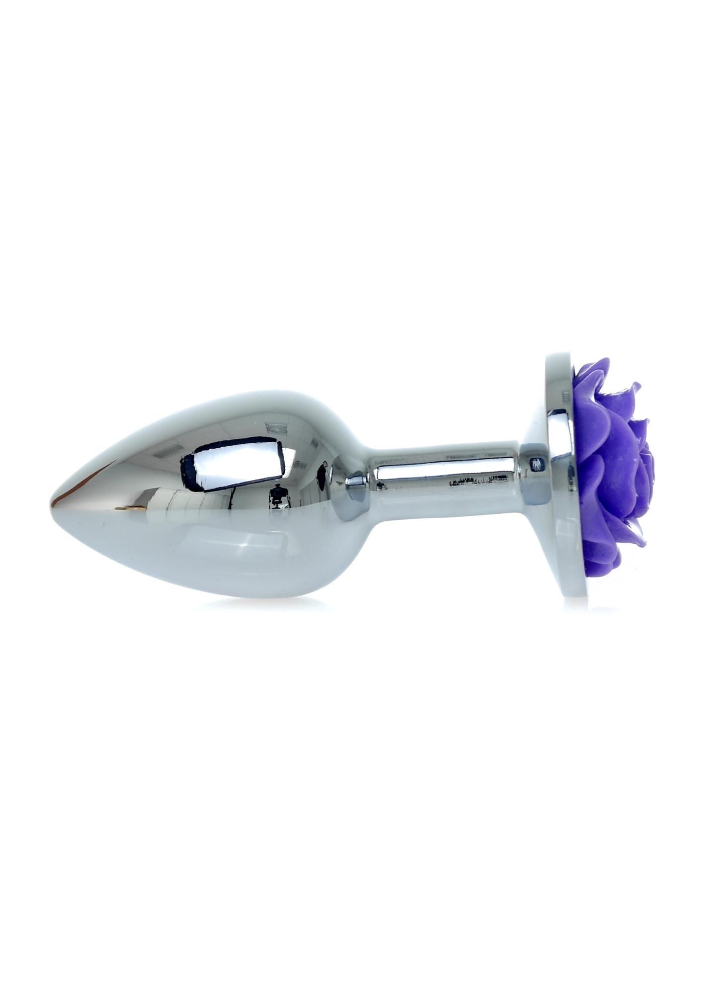 Металева анальна пробка Boss Jewellery Silver Plug Rose, 9 см (фіолетовий)