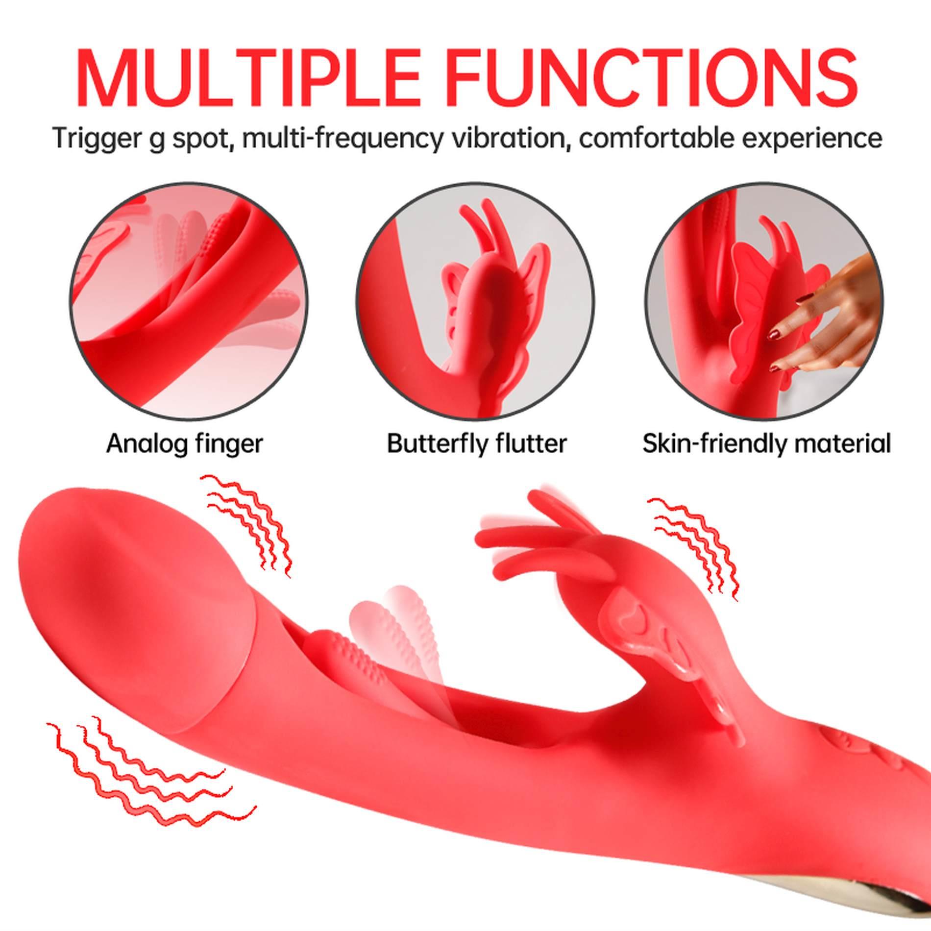 Вібратор-кролик B-Series Cute Butterfly Dual Flicking, 25.4 см (червоний)