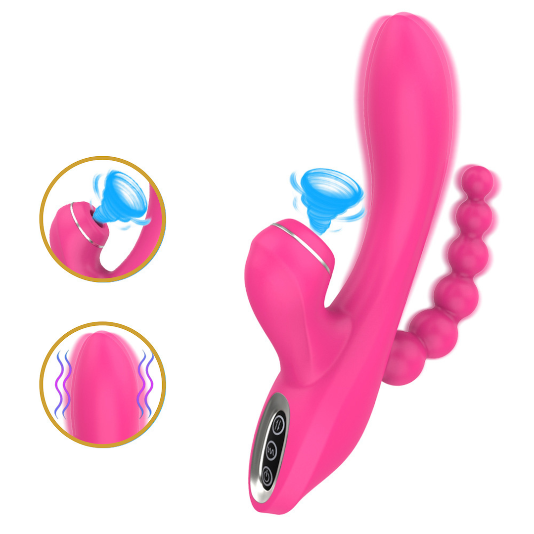 Вибратор Sweet Play Sucking Vibrator With Anal Beads A3, 20.8 см (розовый)