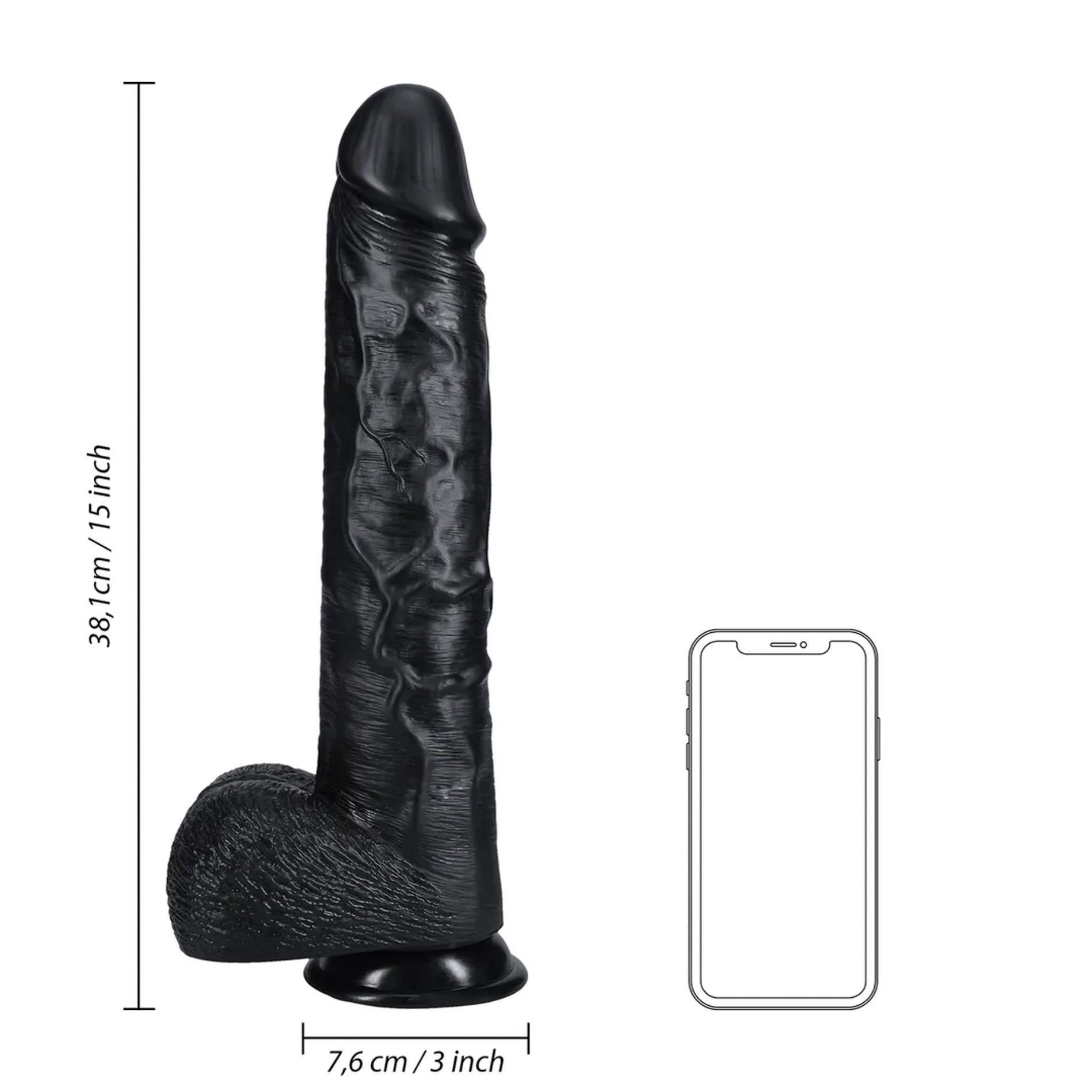 Фаллоимитатор RealRock Extra Large, 38 см (черный)