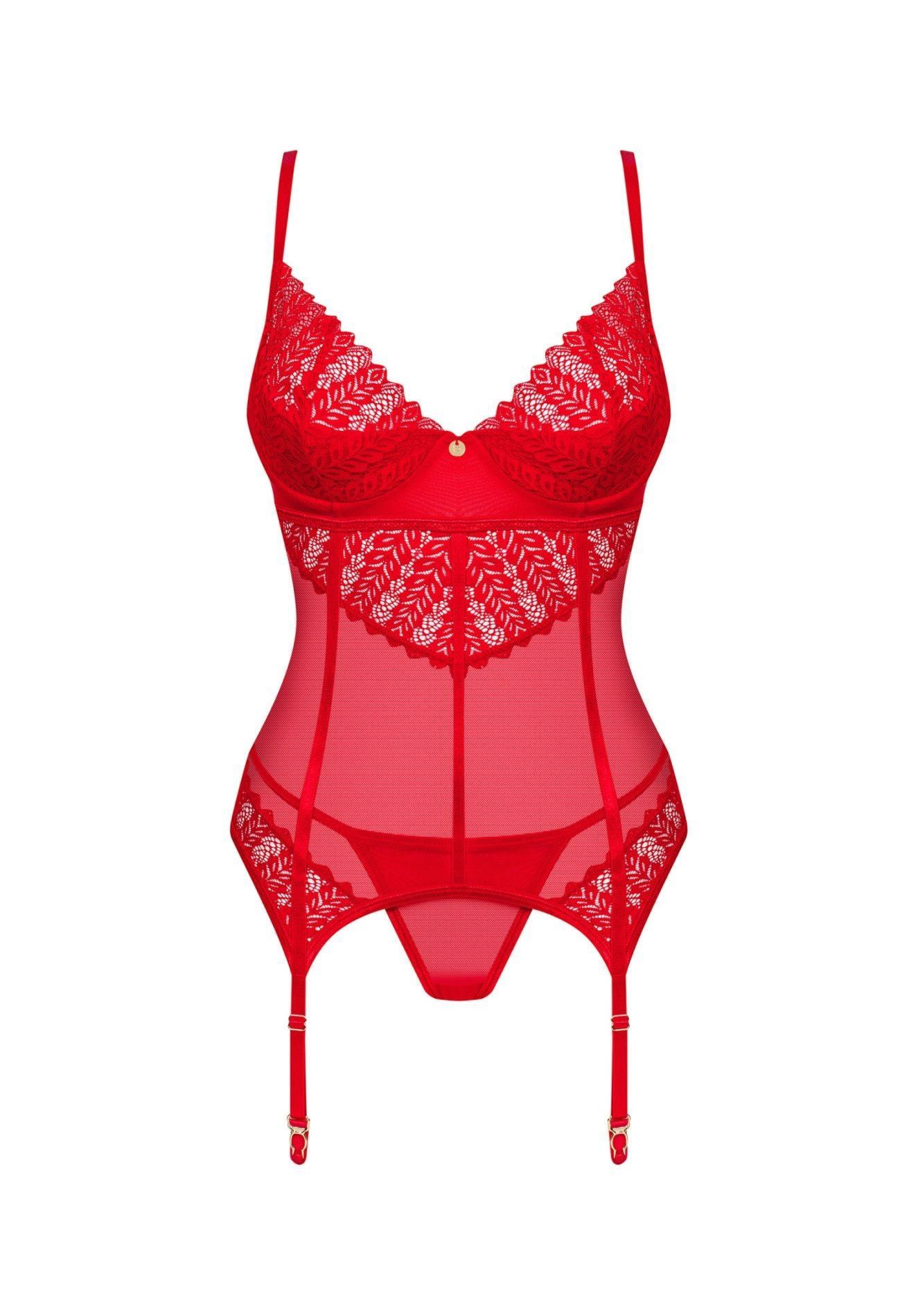 Комплект боди и стринги Obsessive Ingridia, XS/S (красный)