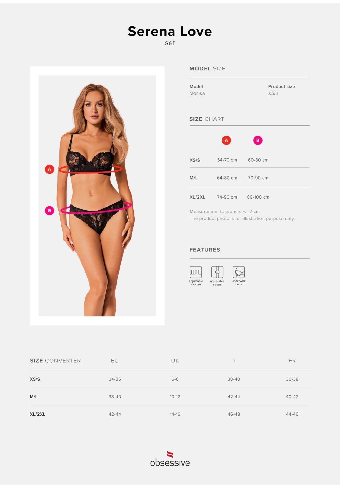 Комплект белья Obsessive Serena Love, XL/XXL (черный)