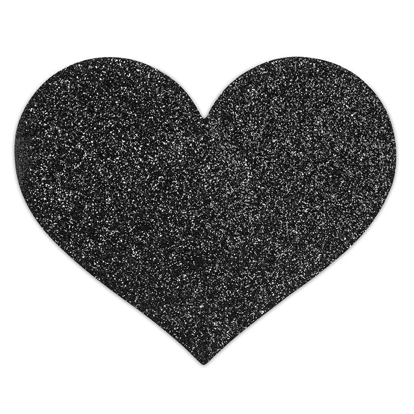 Наклейки на соски Bijoux Indiscrets Flash Glitter Pasties Heart, 2 шт (черный)