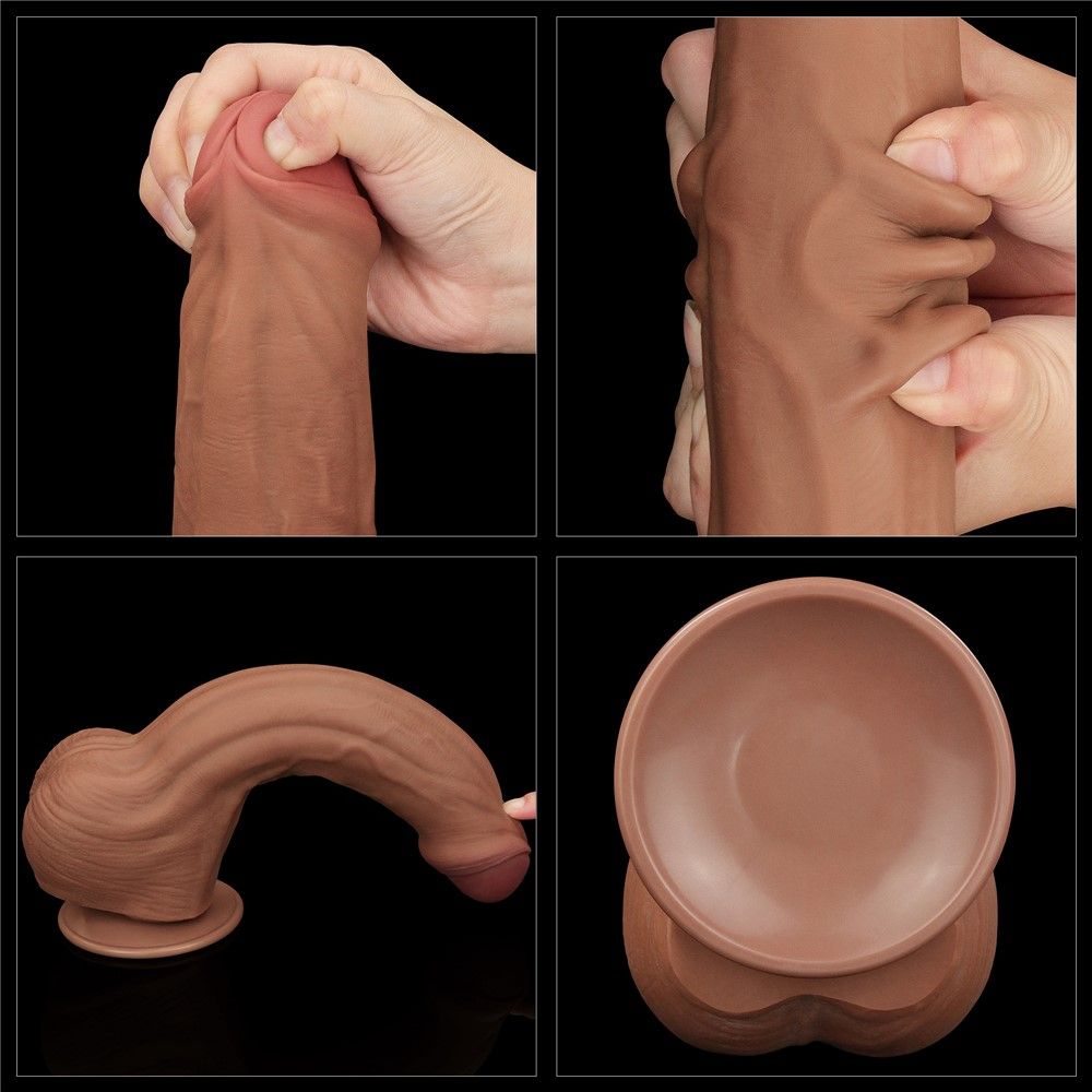 Dildo LoveToy Sliding-Skin Dual Layer Dong, 29 cm (brązowy)