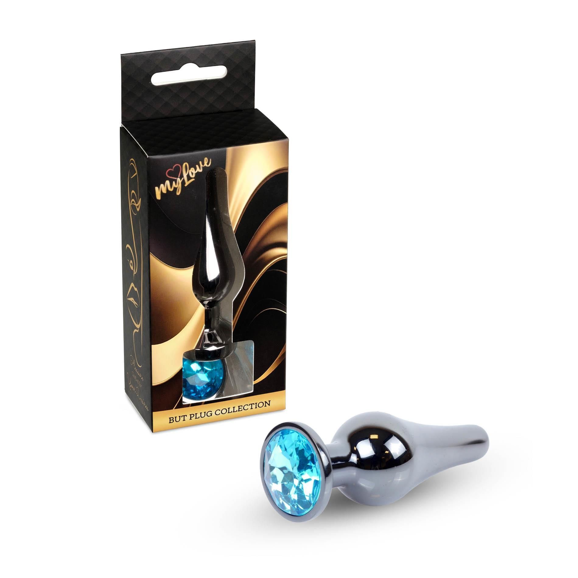 MyLove Jewellery Dark Silver Butt Plug - Korek analny, Niebieski, 9.5 cm