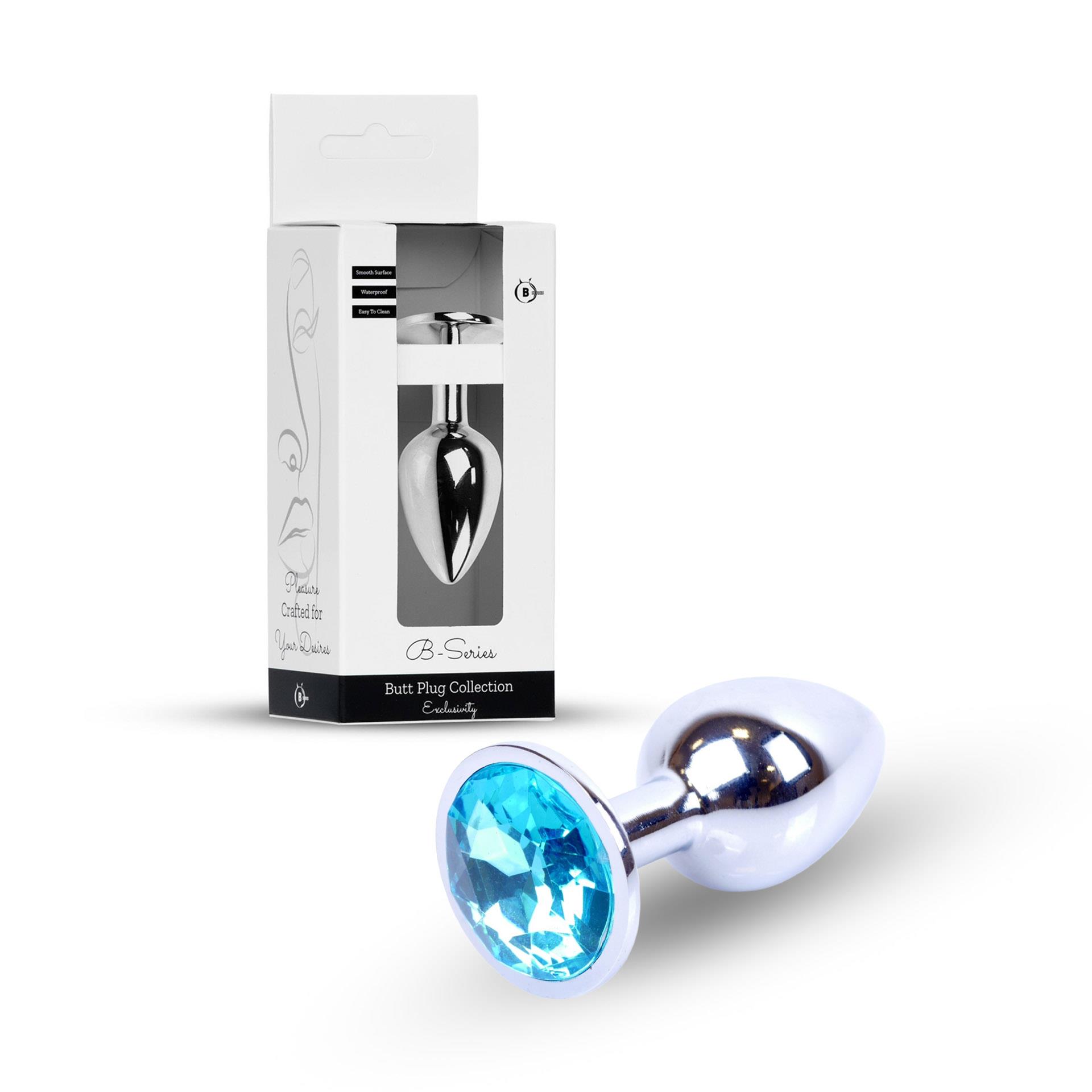 Анальна пробка з кристалом B - Series HeavyFun Plug-Jewellery Silver, 7 см (блакитний)