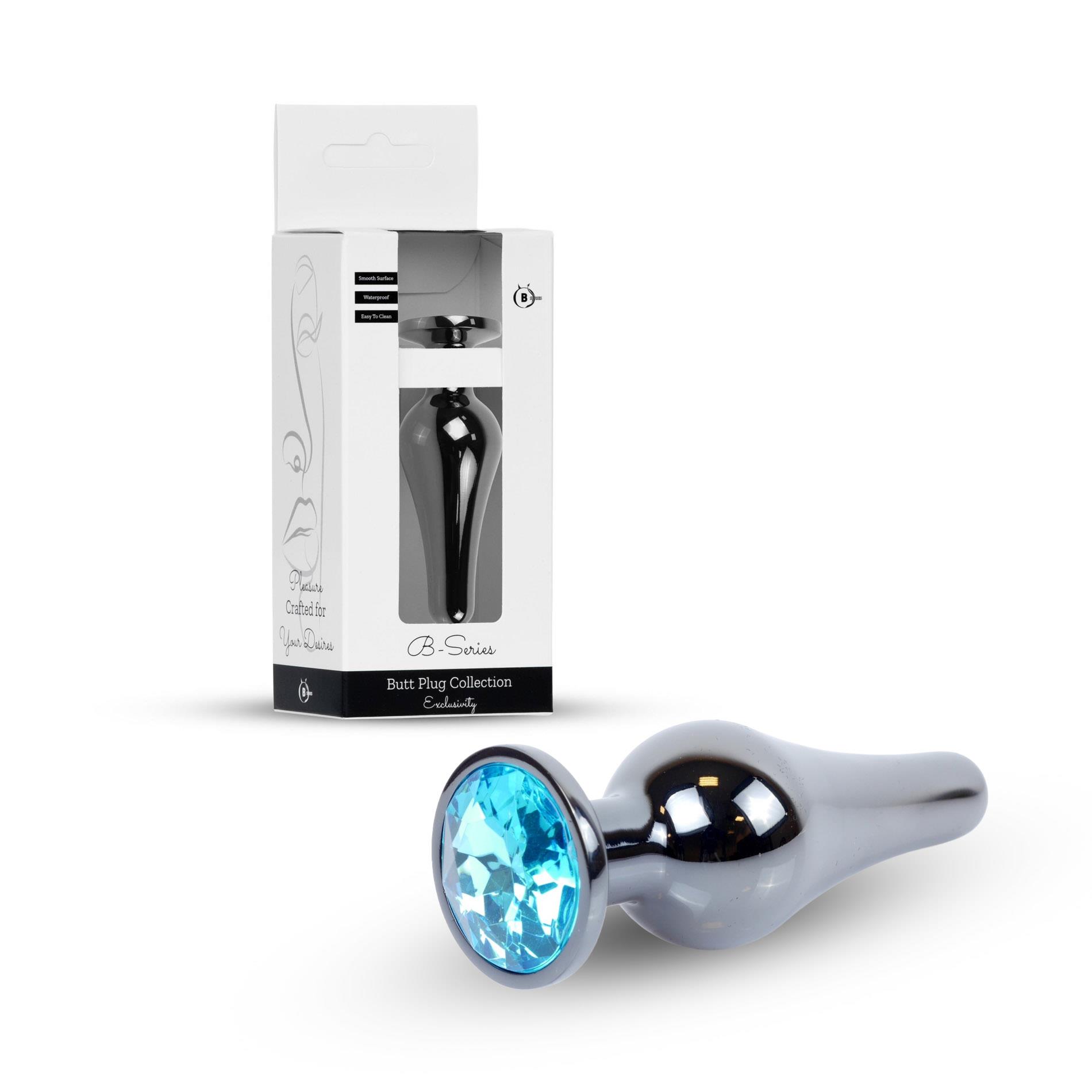 Korek analny B-Series HeavyFun Dark Silver, 9.5 cm (niebieski)