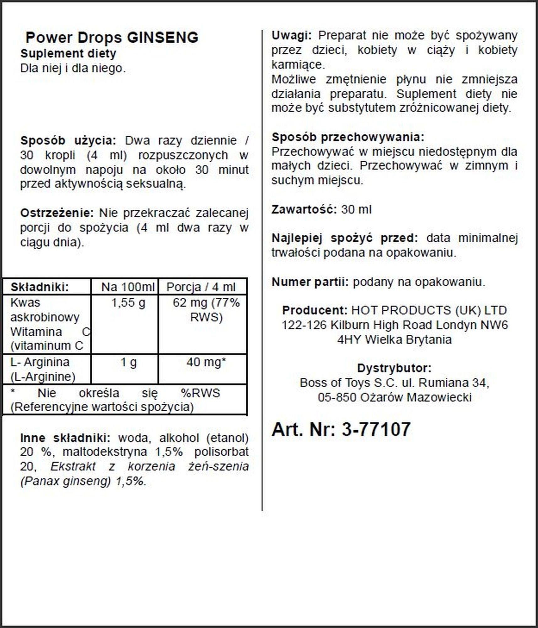 Возбуждающие капли Ero Power Drops Ginseng, 30 мл