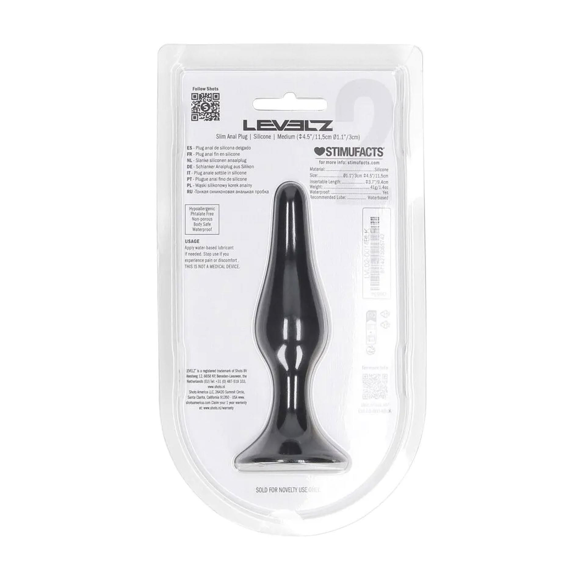 Korek analny Levelz Slim Anal Plug M, 11.5 cm (czarny)