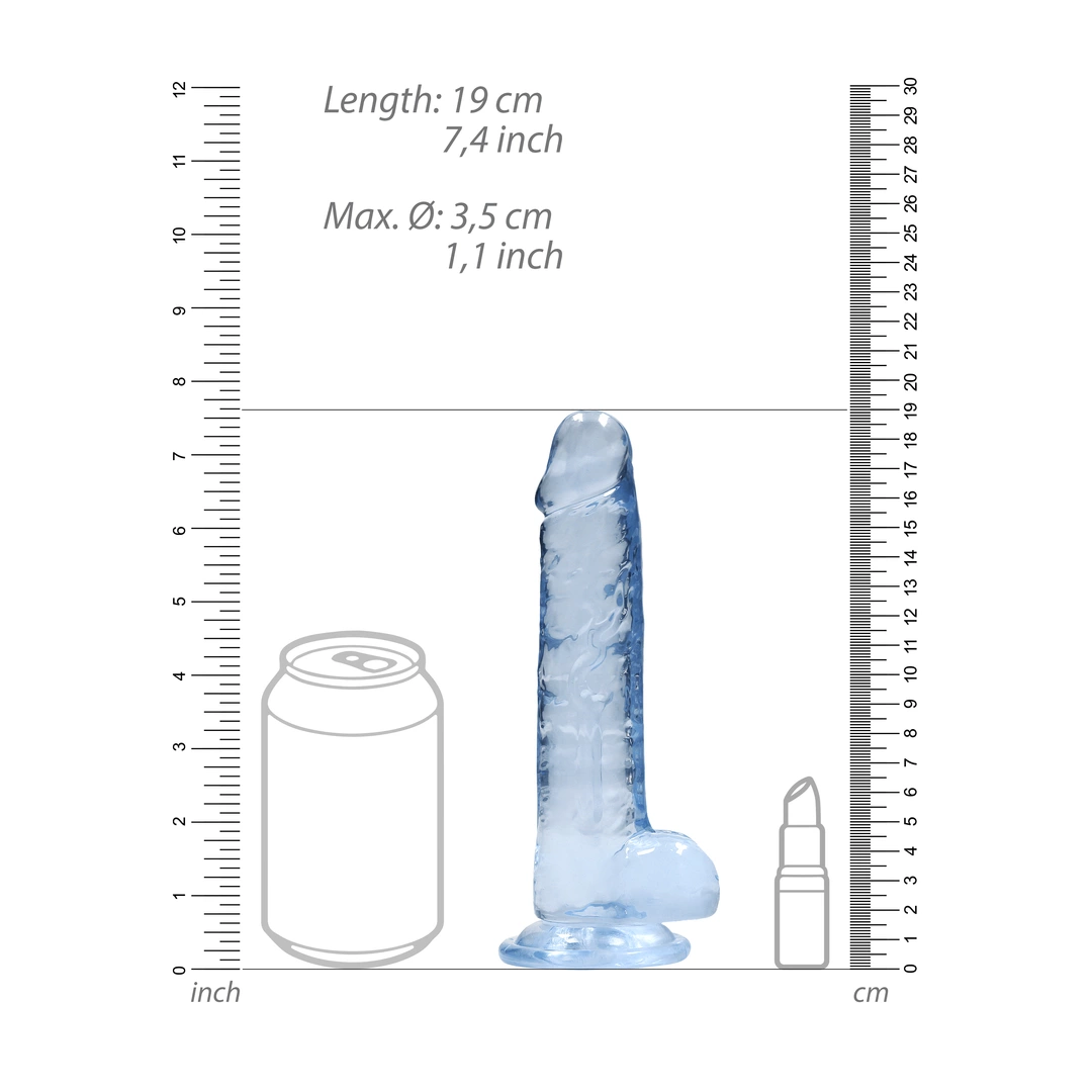 Фаллоимитатор RealRock Crystal Clear 7”, 19 см (голубой)
