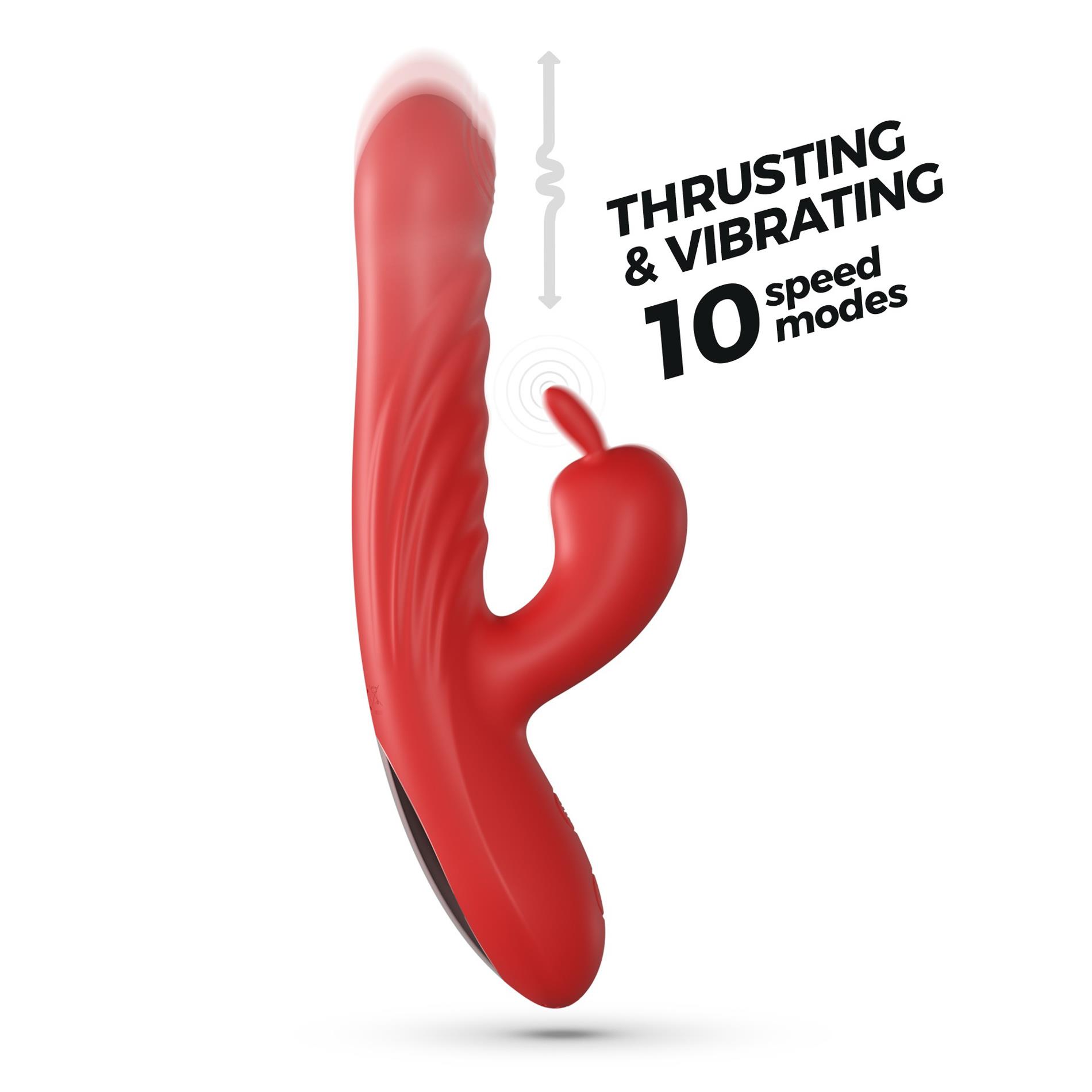 Вибратор-кролик Crushious Lapin Thrusting, 21.5 см (красный)
