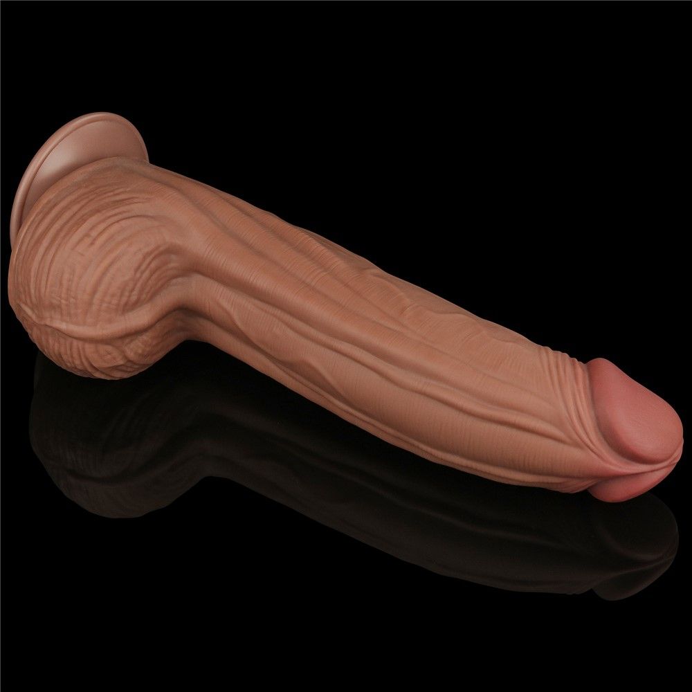 Dildo LoveToy Sliding-Skin Dual Layer Dong King Sized, 31 cm (brązowy)