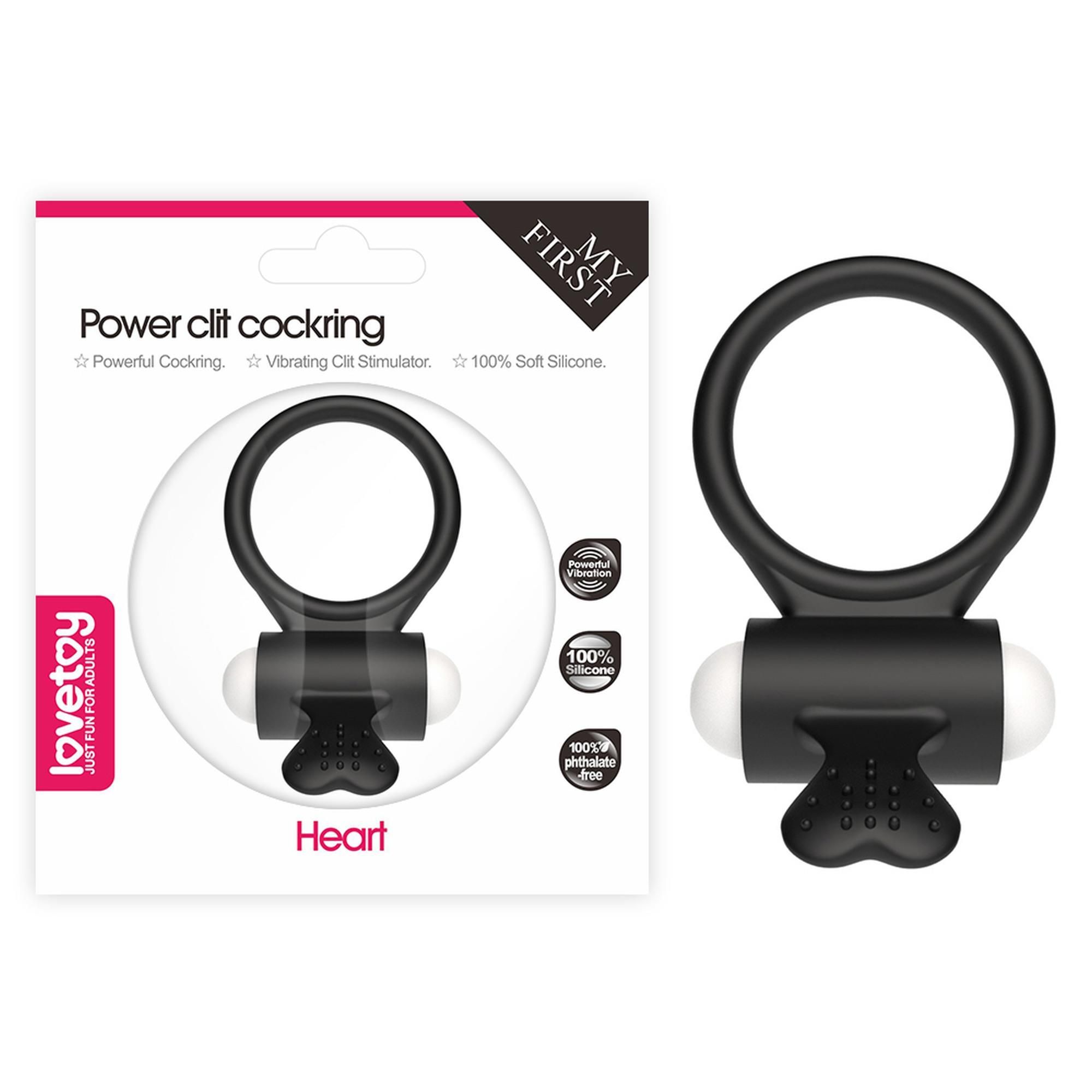 Виброкольцо Power Clit Cockring Heart (черный)