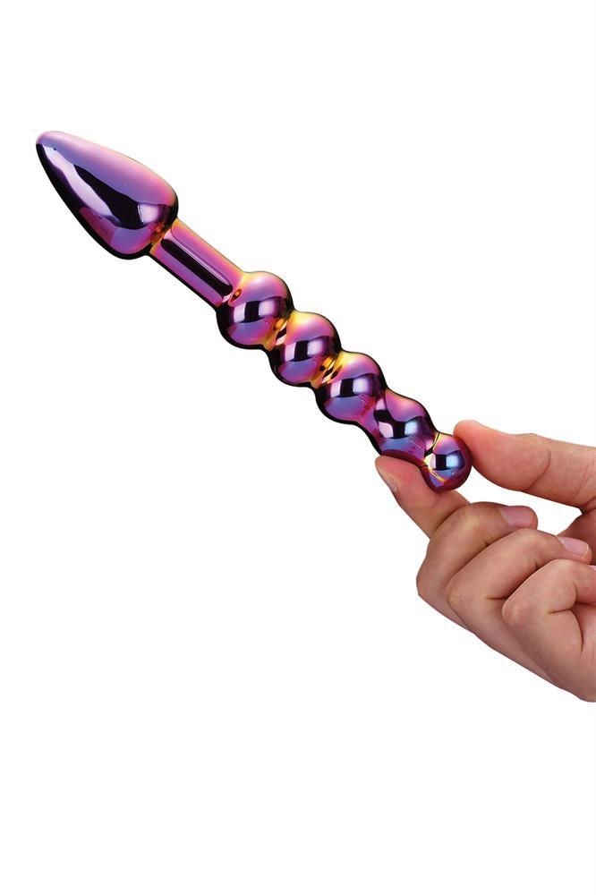 Анальный фаллоимитатор Glamour Glass Ridged Anal Dildo, 18 см (радужный)