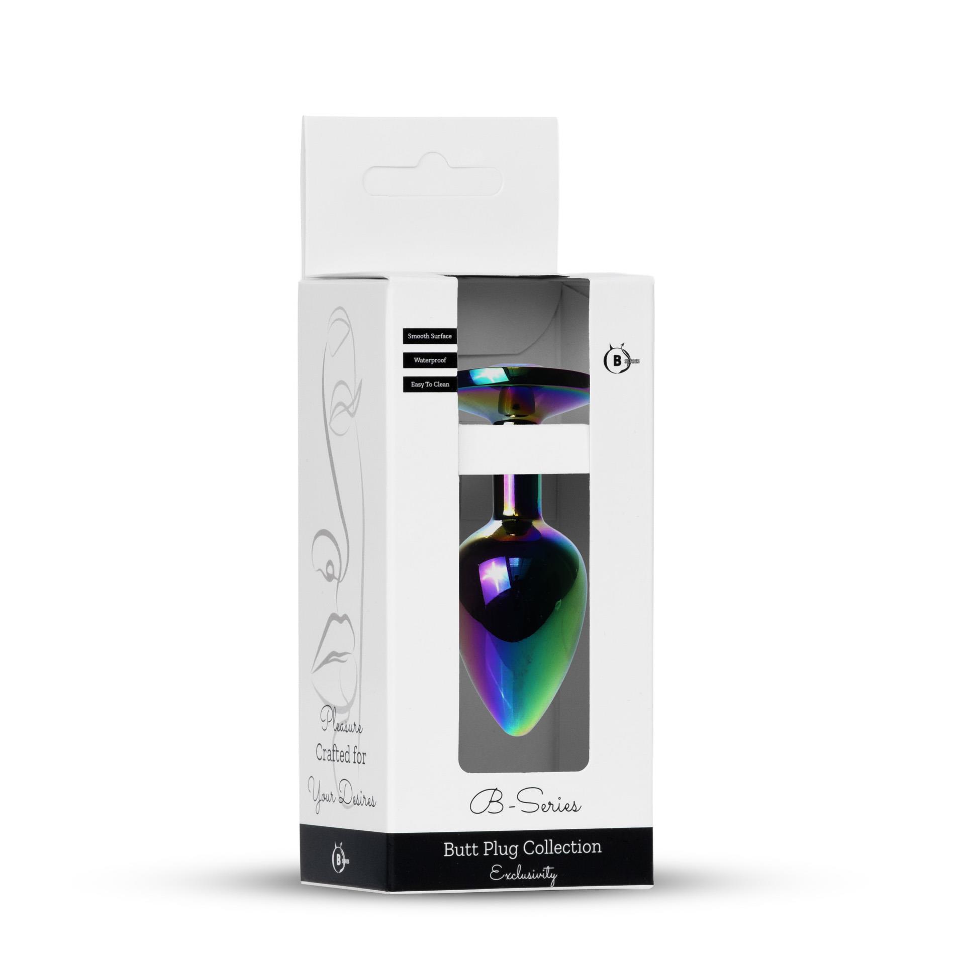 Анальна пробка з кристалом B - Series HeavyFun Plug-Jewellery Multicolour, 7 см (райдужний)