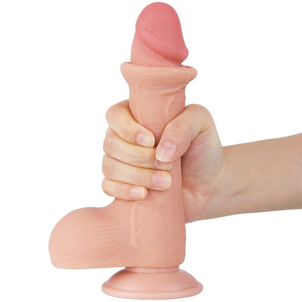 Lovetoy Sliding Skin Dual Layer Dong - Dildo, W kolorze cielistym, 19.5 cm