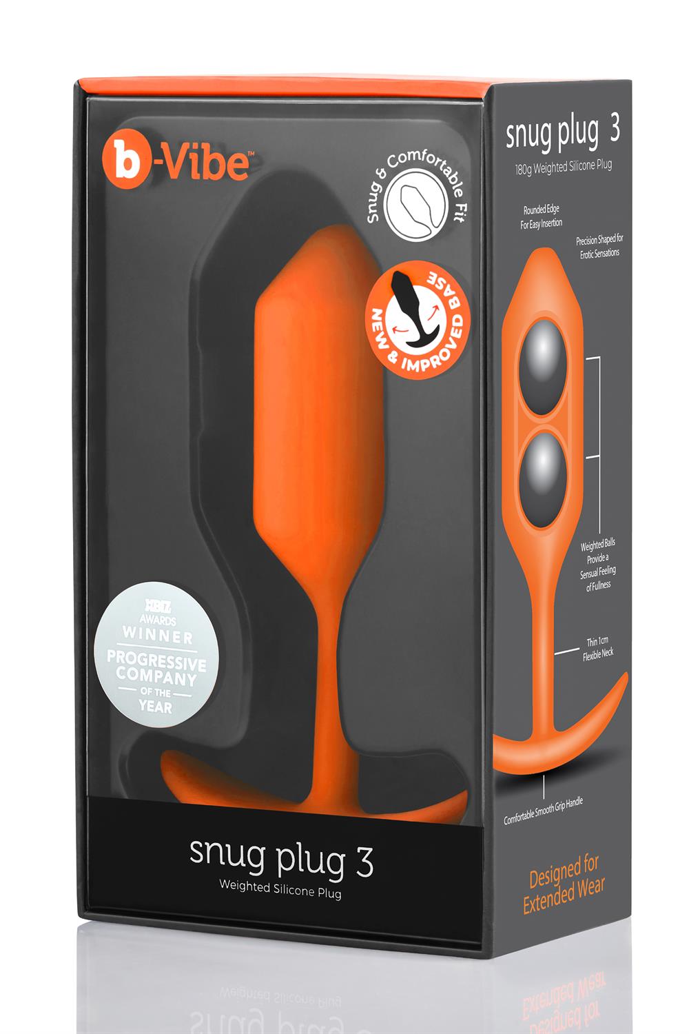 Korek analny B-Vibe Snug Plug 3, 12.7 cm (pomarańczowy)