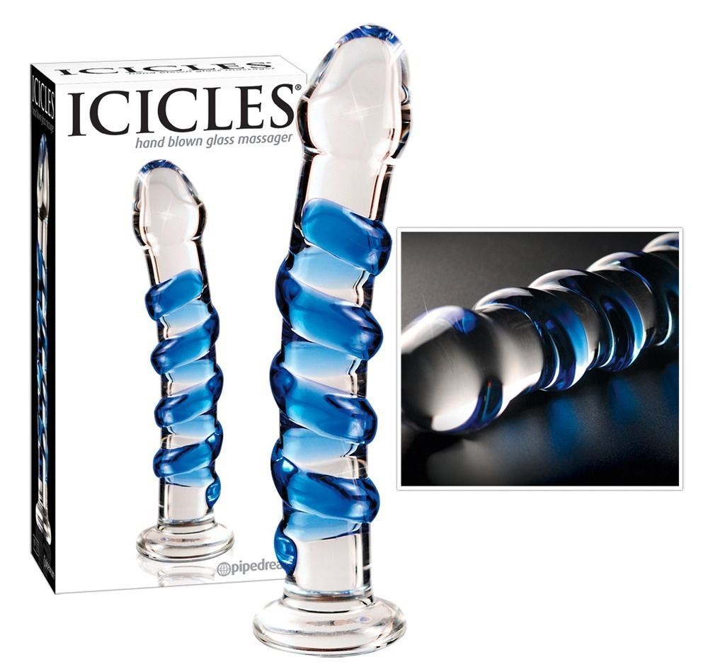 Стеклянный фаллоимитатор Icicles №05, 17,8 см (синий)
