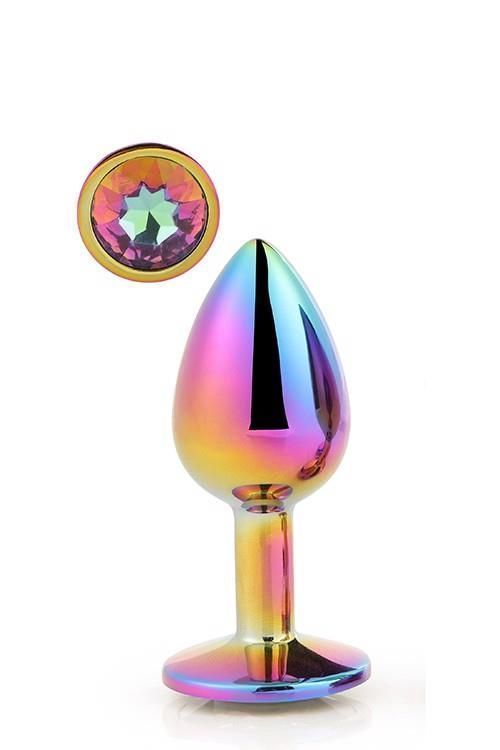 Анальна пробка з кристалом Gleaming Love Multicolour Plug, 9,5 см (райдужний)
